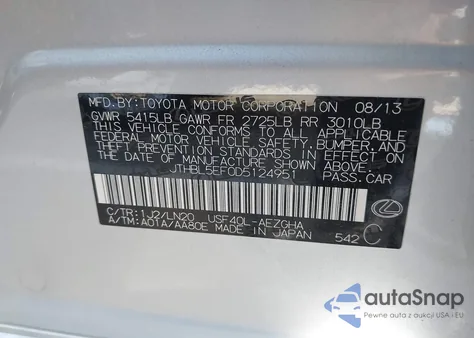 2013 Lexus Ls 460 from USA, damaged, VIN JTHBL5EF0D5124951